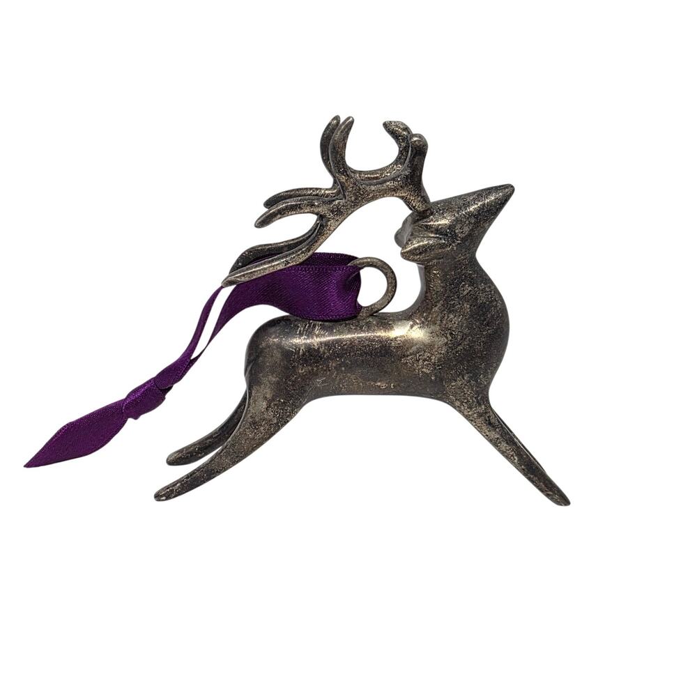 Vintage Silver Tone Reindeer Ornament Cast Metal Deer Nordic Christmas Decor